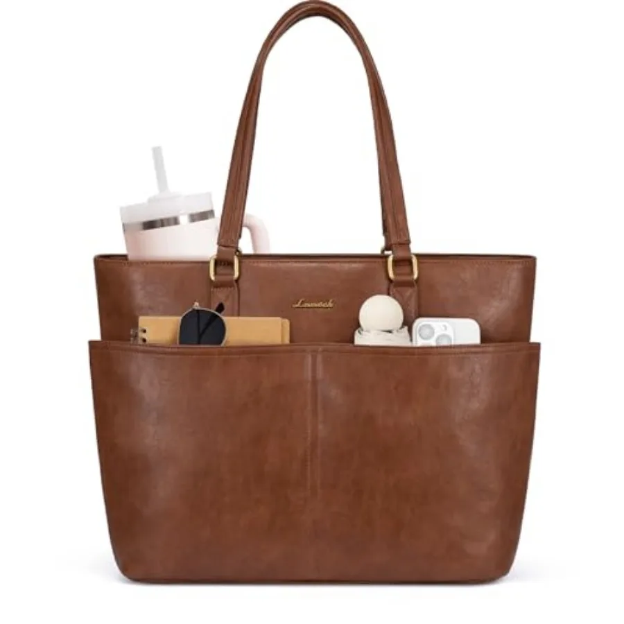 

Work Tote Bags for Women, Vintage Leather Laptop Bag with Large Cup Holder, Teacher Nurse Medical Professional Computer Bag, Of