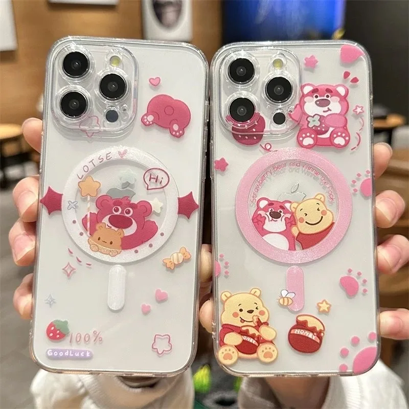 New Disneies Cute Lotso Winnie Magsafe Magnetic Phone Case for Samsung Galaxy S24 S23 S22 S21 S20 FE Plus Ultra 5G Tpu Cover