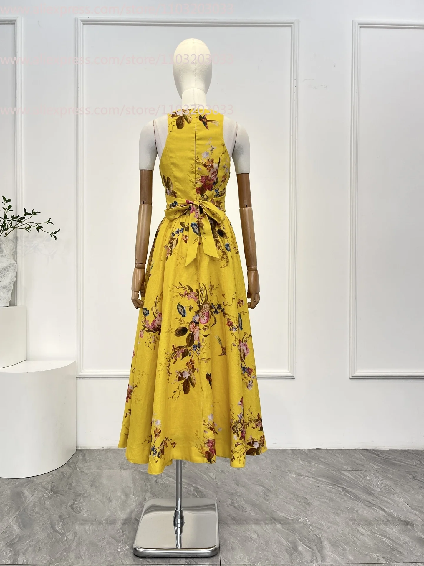 Casual dames taille uitgesneden bloemenprint mouwloze midi-jurk