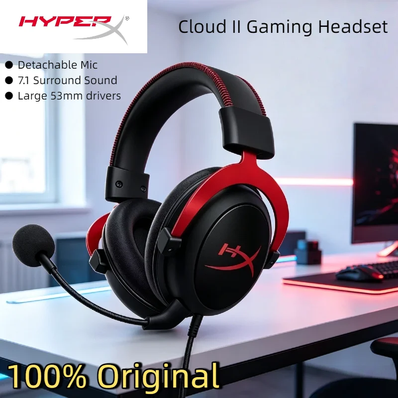 

HyperX Cloud II Wired Gaming Headset Memory Foam Ear Pads Hi-Fi Stereo Sound Detachable Noise Cancelling Mic For PC PS4 PS5