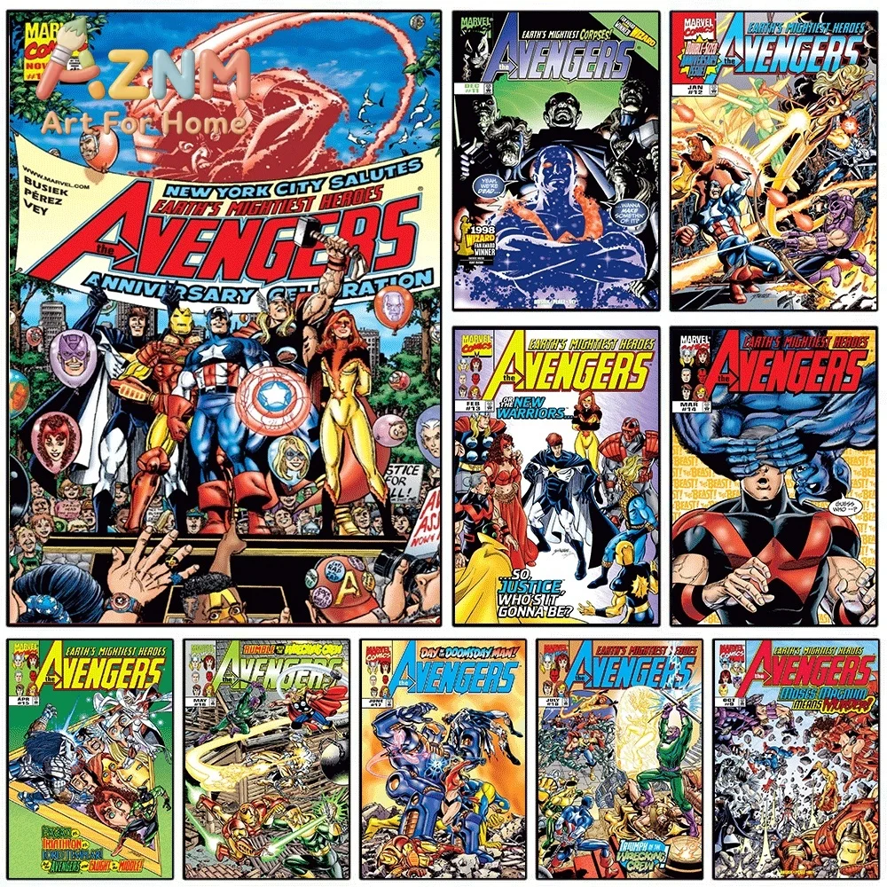 AZNM The Avengers Anniversary Celebration Comic Canvas Wall Art No Frame Superhero Print Poster For Home Bedroom Decor