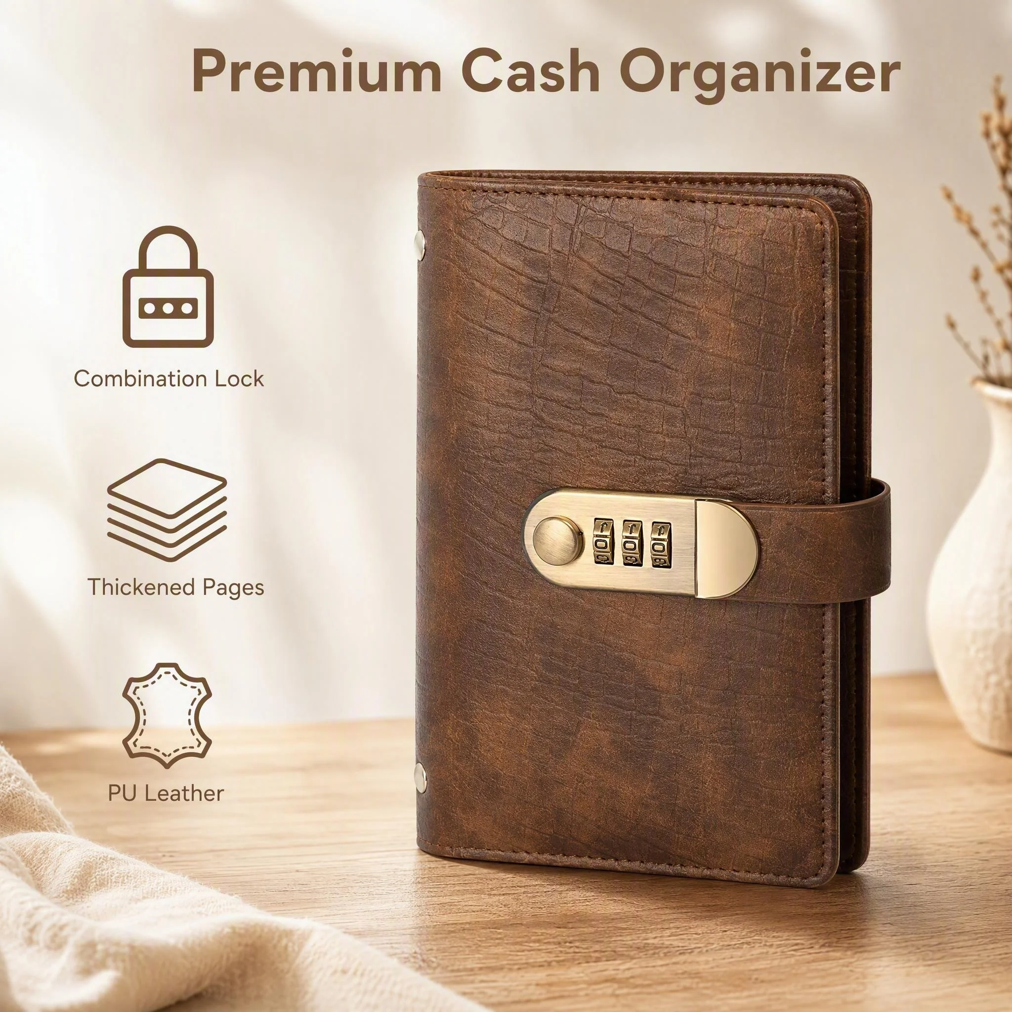 2pcs password lock cash deposit book crocodile pattern PU leather wealth management storage book with accounting page cash stora