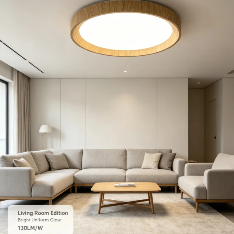 Round Wooden Ceiling Light Fixture With Frosted Diffuser For Living Room Bedroom Use