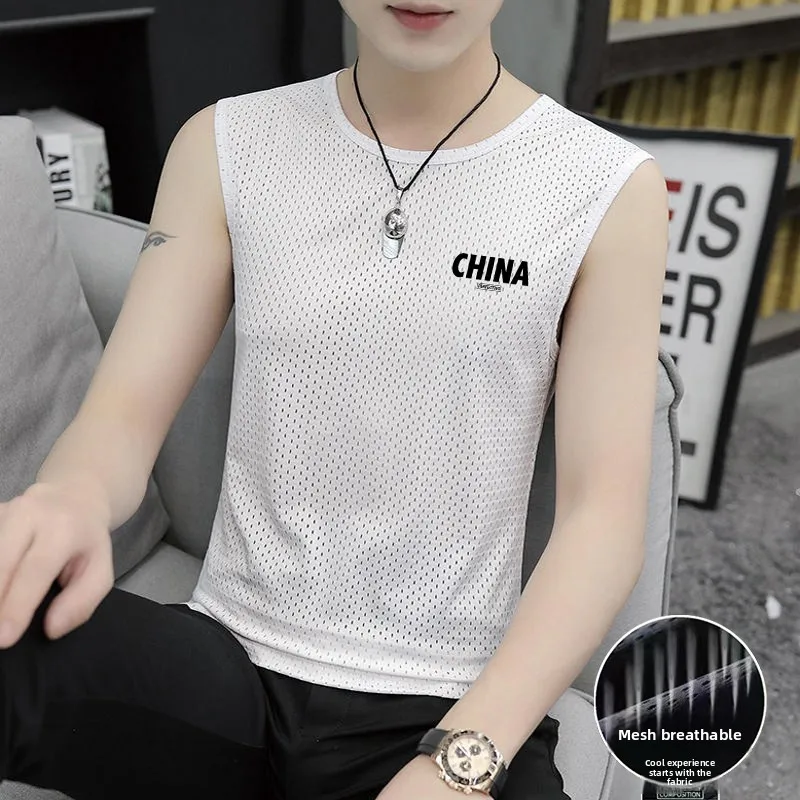 

Ice Silk Vest Men's Summer Outdoor Thin Casual Large Size Me Breathable Qui Dry Svel T-irt Trendy Fitn Sport