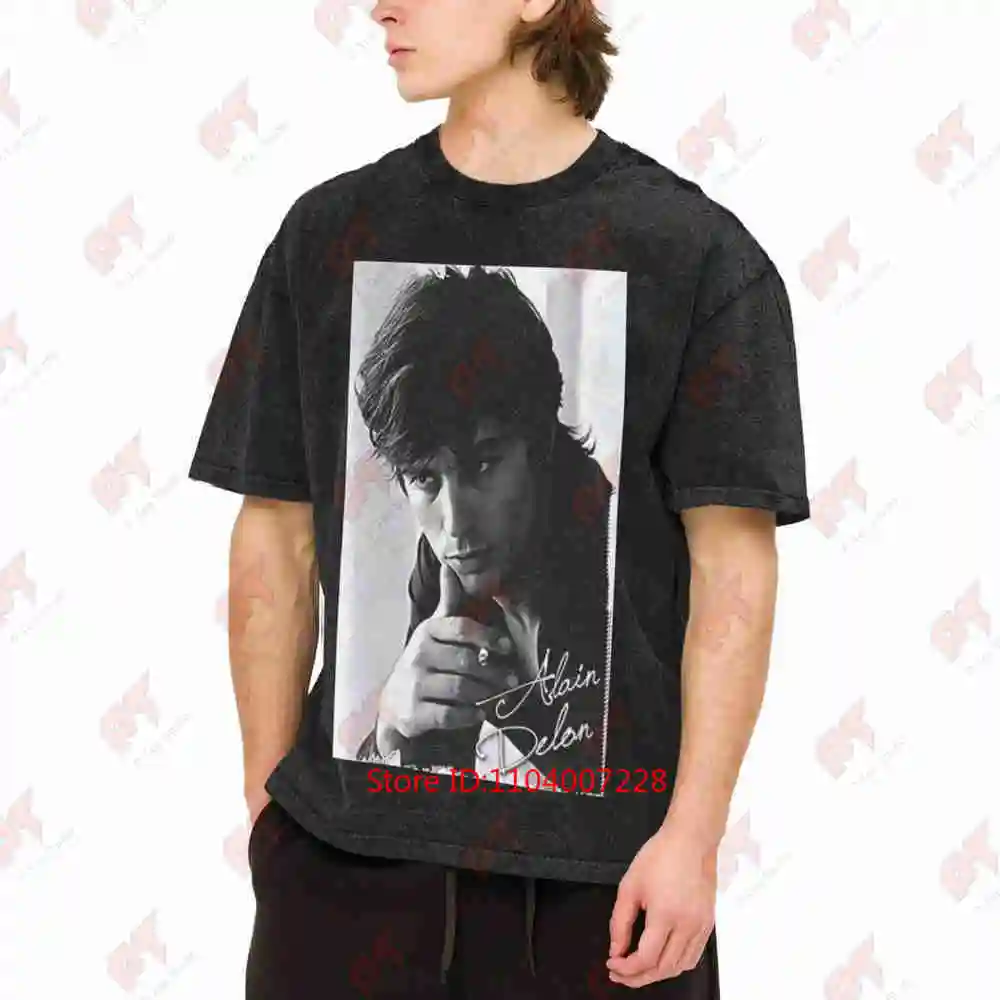 Alain Delon Signature Face French Actor Vintage Washed Tee Pure Cotton T-Shirt