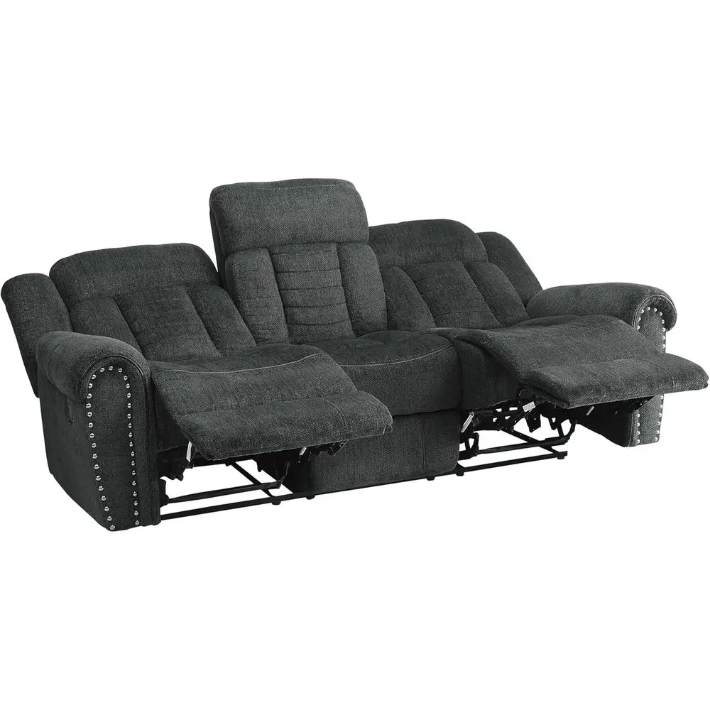 Double Reclining Sofa in Charcoal Gray Upholstery