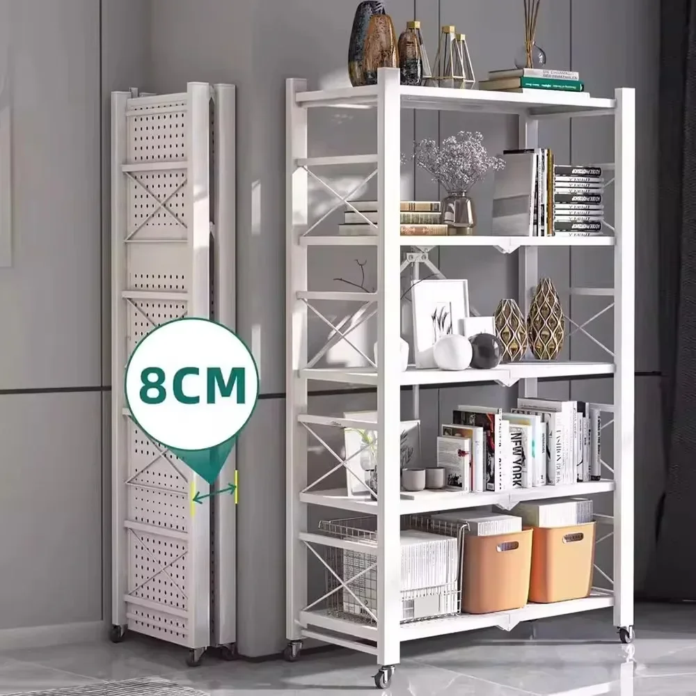 Foldable Metal Storage Shelves Installation Free Moveable Strong Load-bearing Capacity Shelves Foldable Large Iron Frame Storage