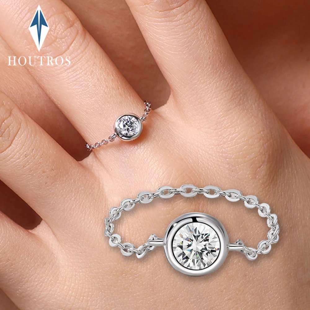 

Оправа безеля 5 мм 0,5 карата кольцо-цепочка с муассанитом для женщин стерлингового серебра 925 пробы пасьянс кольцо с бриллиантом подарок на годовщину ювелирные изделия