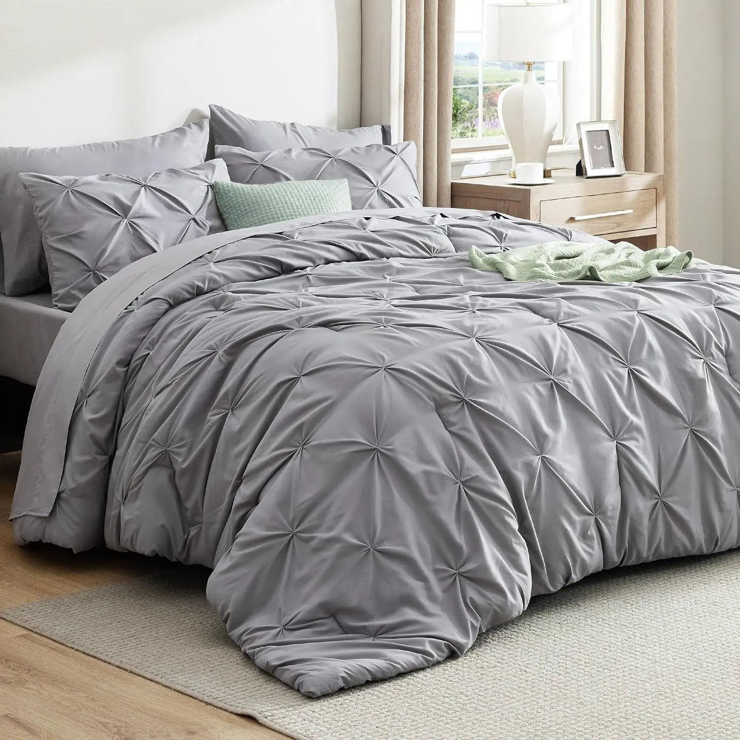 

Oversized King Comforter Set Grey - 7 Piece Bedding with Sheets, Pillowcases & Shams