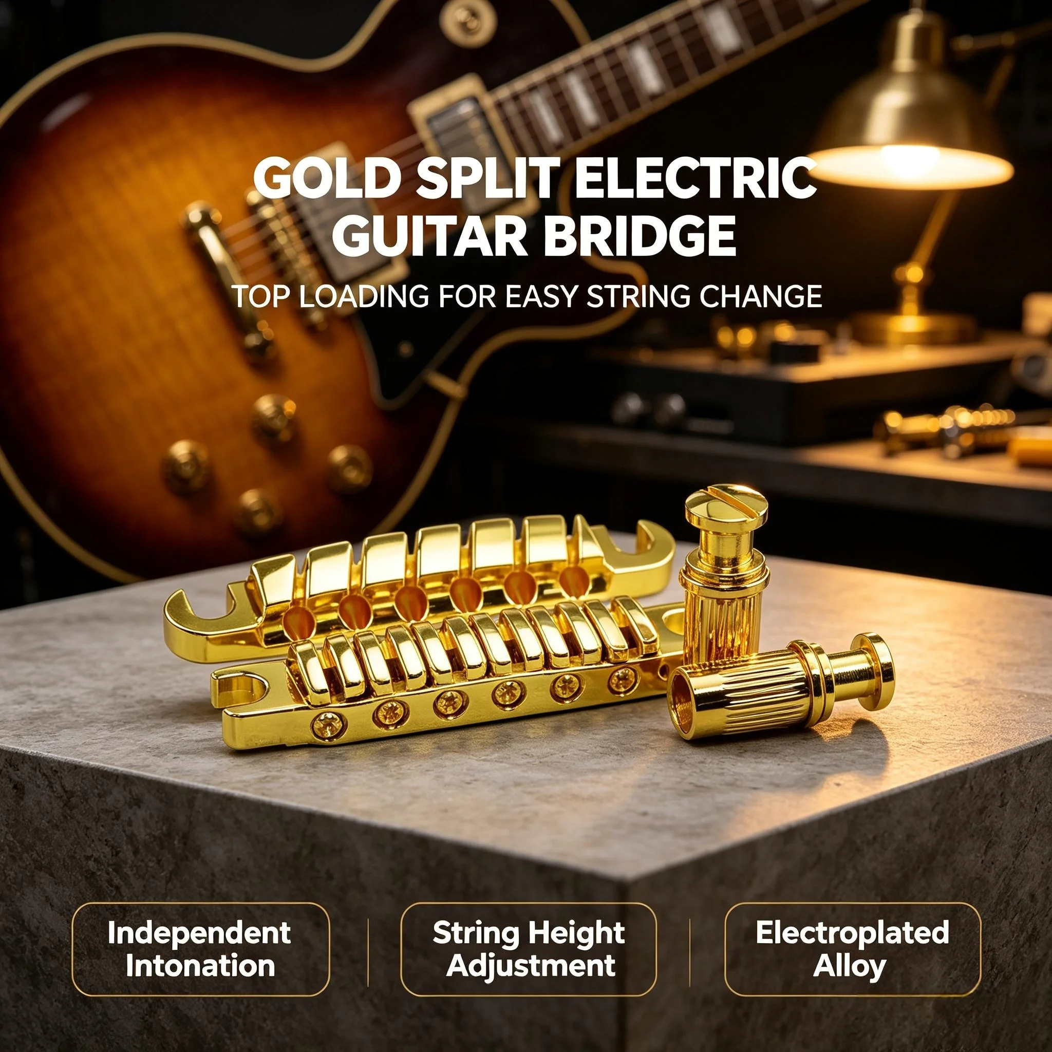 RUKOVA LP Jazz Electric Guitar Tune-O-Matic Bridge, Split Independent Adjustable String Saddles 10.4MM for Les Paul Style Guitar