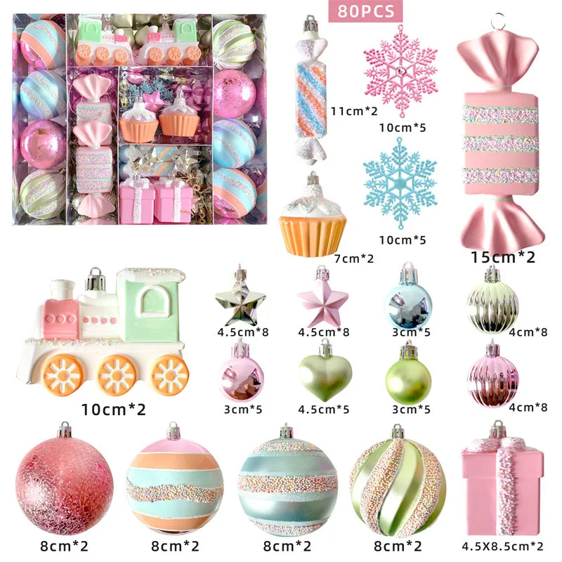 2025 Christmas Ball Decoration Macaron Pink Candy Baubles Christmas Tree Hanging Ornaments For Navidad Noel Xmas Party Pendant