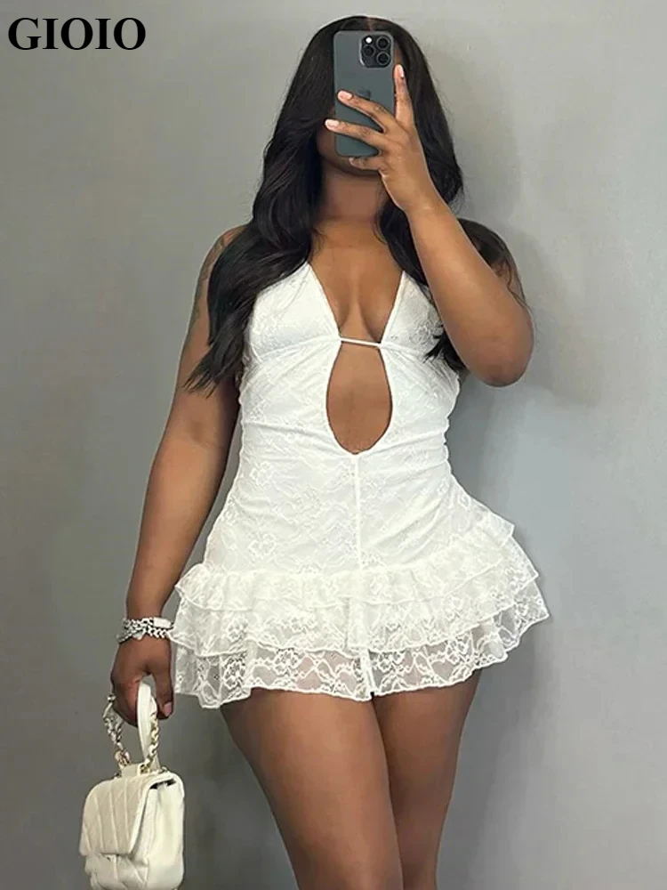 Gioio halter em camadas bolo vestido de baixo pescoço sexy sem costas meia-noite festa coquette verão tendência estiramento férias rave bodycon