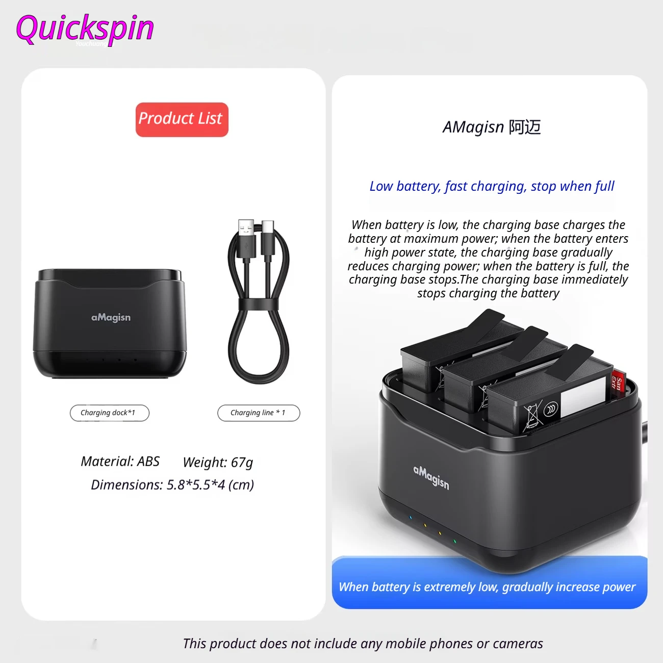 For DJI Osmo Action 6/5Pro/4/3 Triple LED Charger for 2250mAh For DJI Osmo Action 6/5Pro/4/3  + 3 TF Card Storage Box accessori