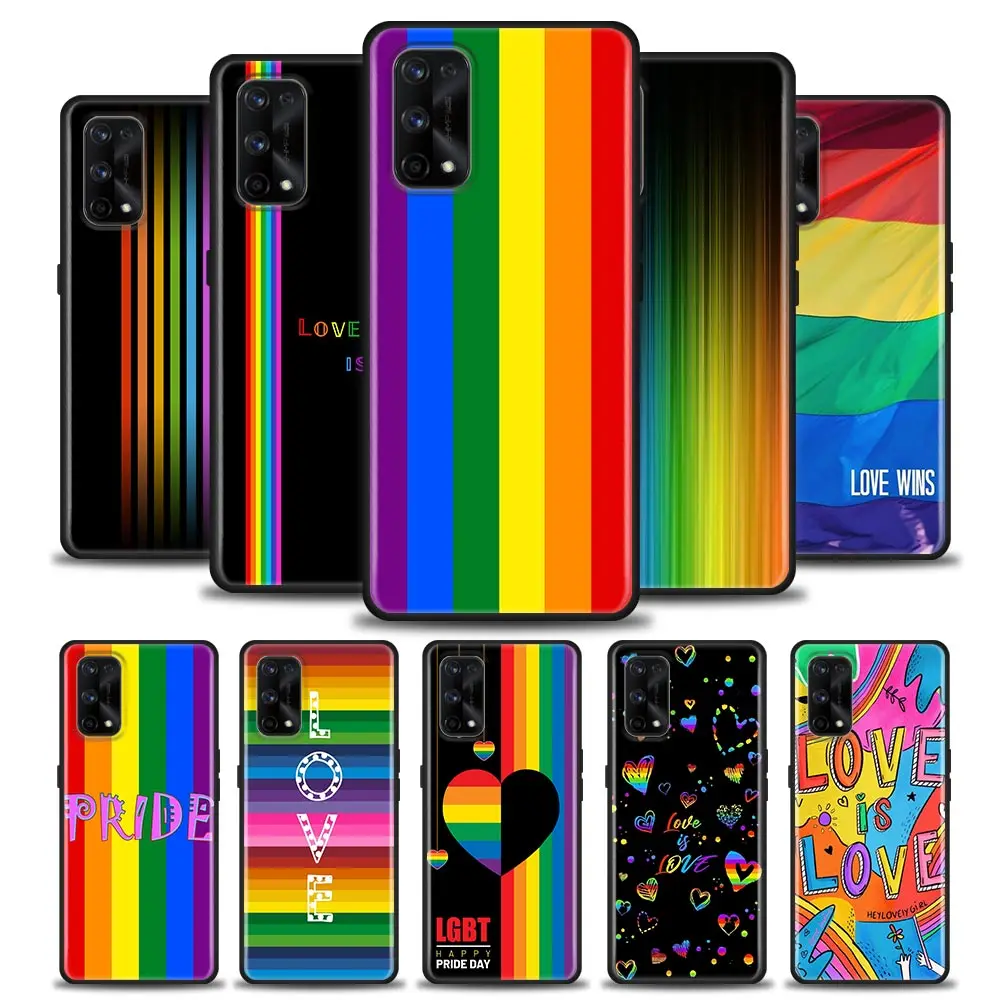 

For Realme 6pro Case For Realme 5i 5s 6i 6 7 7i 8 8i 9 9i 5g Pro Black Cases Soft TPU Cover Gay Pride Flag Lesbians LGBT Rainbow