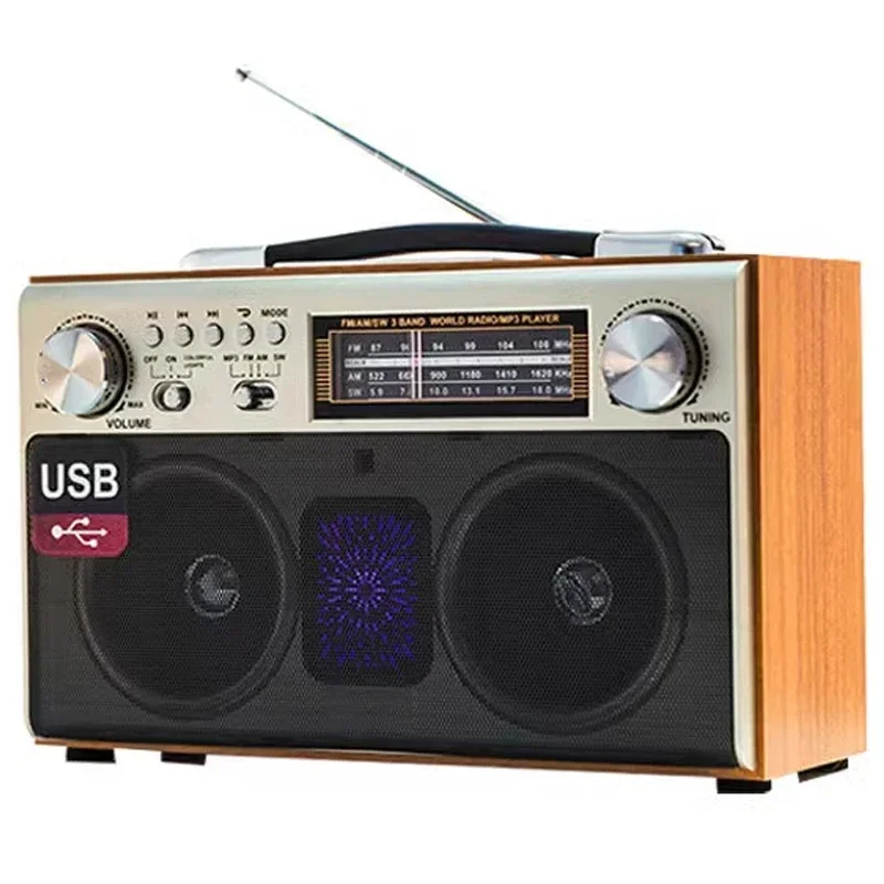 1PC Retro Desktop Full-band Radio Elderly Nostalgic Semiconductor Home Bluetooth Wooden Player All-in-one Radio