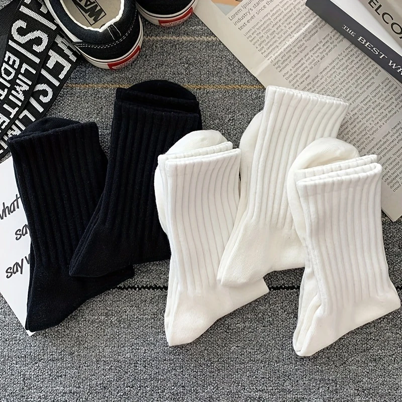 Soft Cotton Socks Men Women Solid Black White Breathable High Quality Sport Socks Spring Summer Male\'s Business Mid-tube Sock