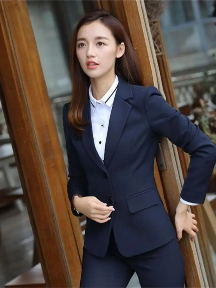 Elegant Women's Suit Jacket Korean Style Spring Autumn Workwear Long Sleeve Professional Female Uniform Classy Goddess Look