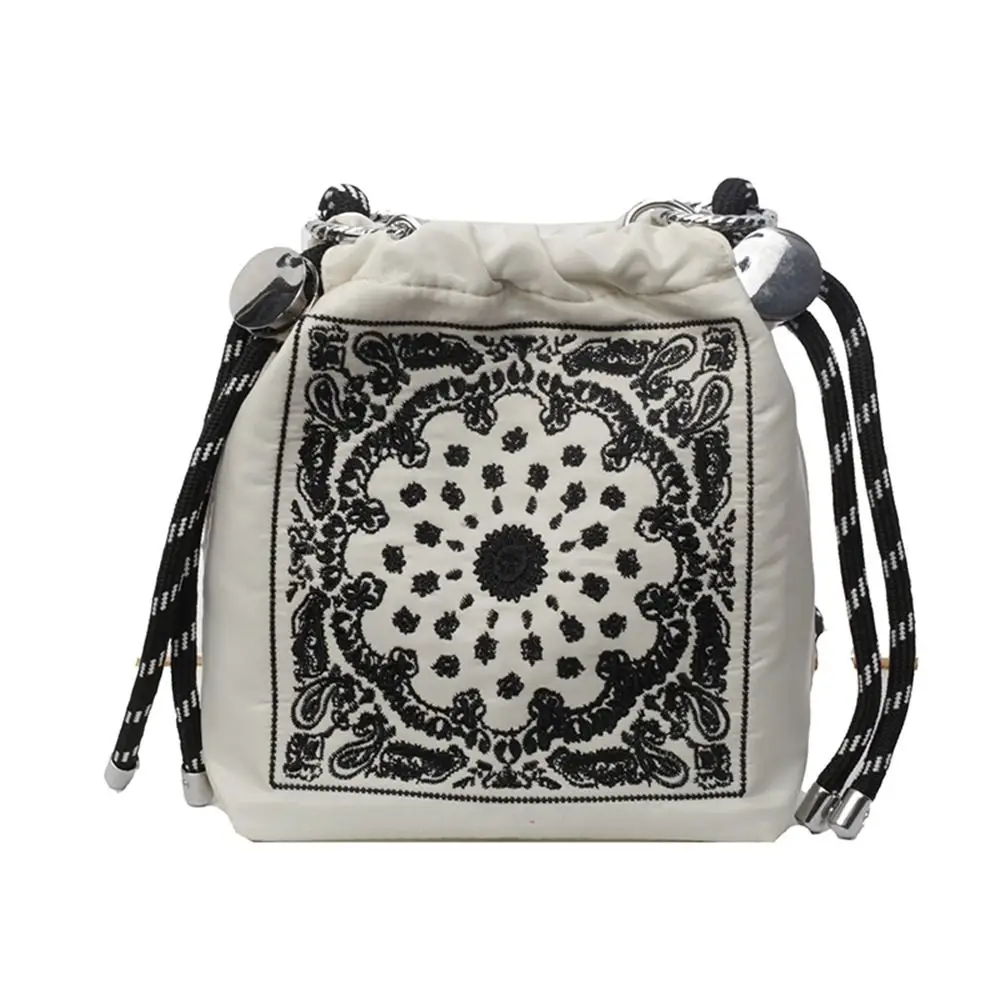 

Cashew Flower Embroidery Drawstring Bag Bucket Bag Korean Style Nylon Shoulder Bag Crossbody Bag Solid Color Mobile Phone Bag