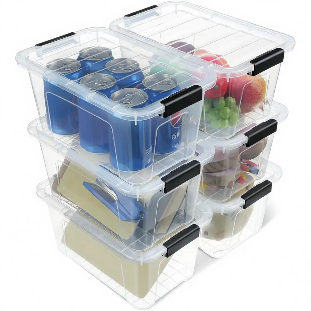 

Набор из 6 прозрачных штабелируемых контейнеров для хранения объемом 7 кварт с крышками для дома, офиса и организации пространства в классе