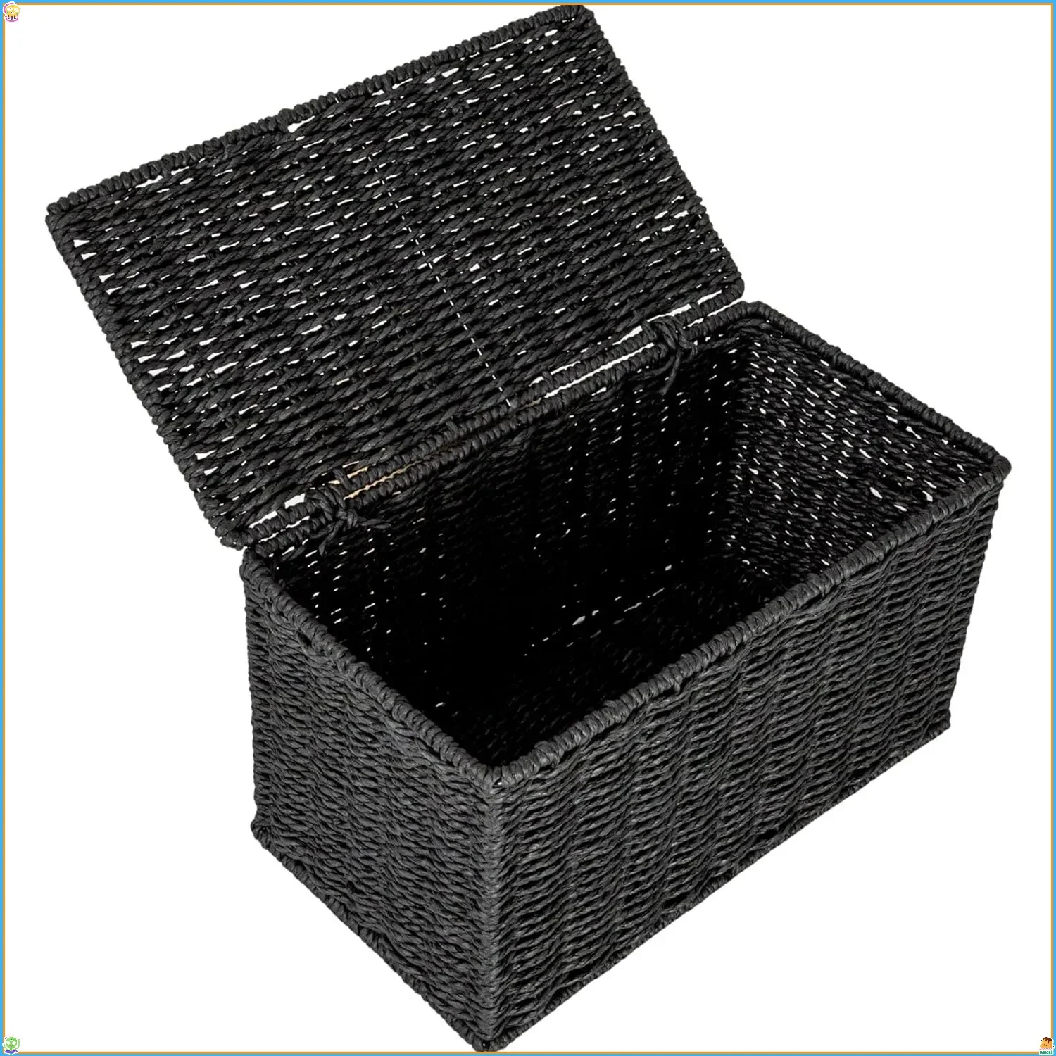 

Маленькая плетеная корзина из бумажной веревки ручной работы с крышкой, черная — стильное хранилище для организации домашнего офиса, ювелирных изделий и макияжа