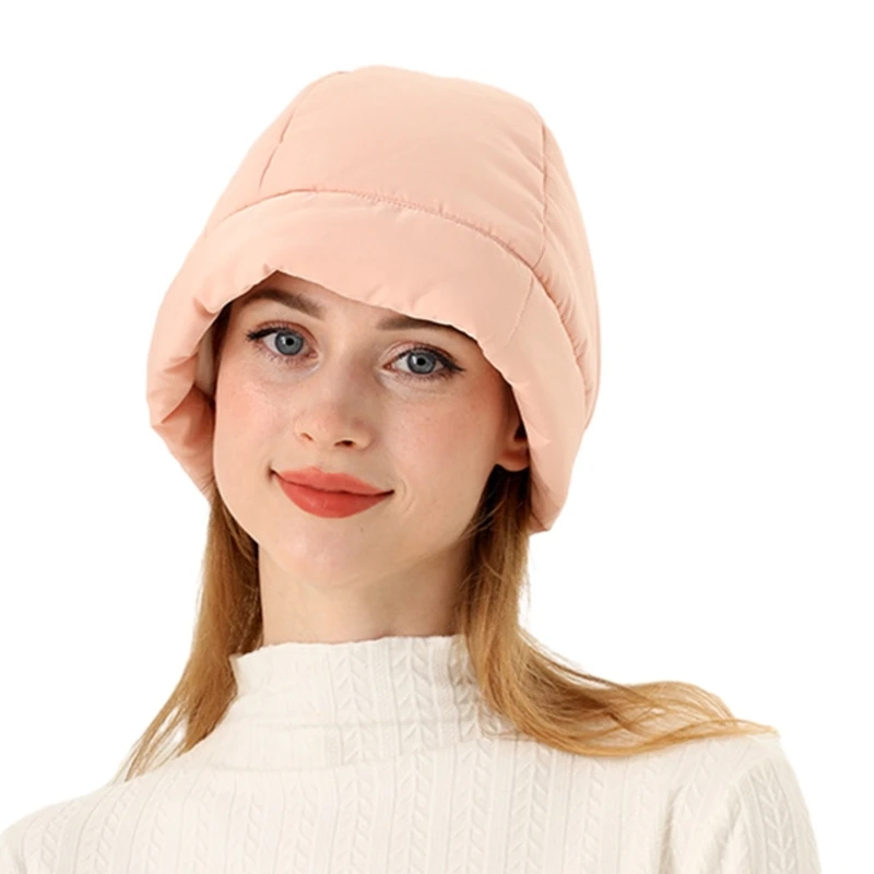 Sweet Girls Lightweight Bucket Hat Ladies Down Filled Hat Solid Color Woman Teenagers Casual Winter Keep Warm Hat N58F