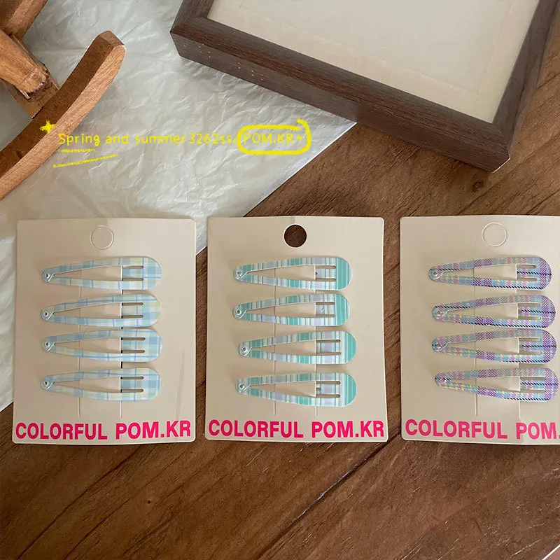Hair Clips 4 Pack Waterdrop Plaid Simple Mini Bangs Clips 6cm Kids Baby Girls Side Wispy Soft Non Slip Cute Daily
