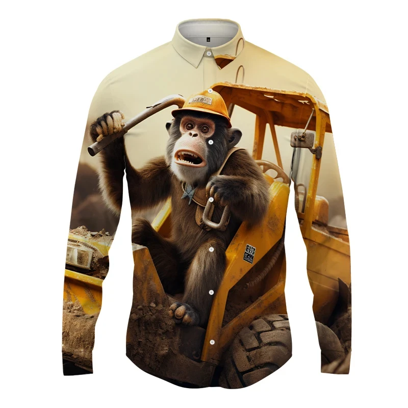 Animal Gorilla 3D Print Long Sleeve Shirt Stylish And Comfortable Men's Shirt Office Party Shirt Casual Versatile Shirt Costume