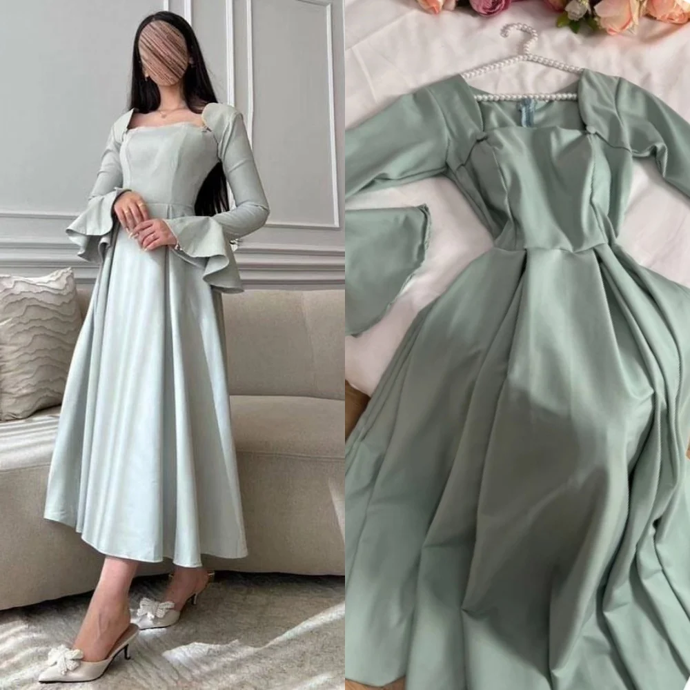 Customized  Jersey Ruffle Ruched Homecoming A-line Square Neck Bespoke Occasion Gown Midi Dresses  Sexy Casual 