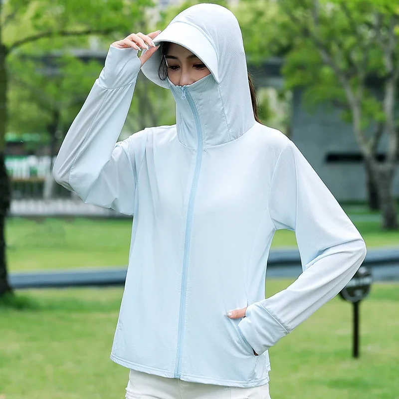 Sun-Protective Clothing Jacket Ladies New Summer Lce Silk Sunscreen Coat Women's UV Protection Overcoat Thin Hooded Cardigan Top