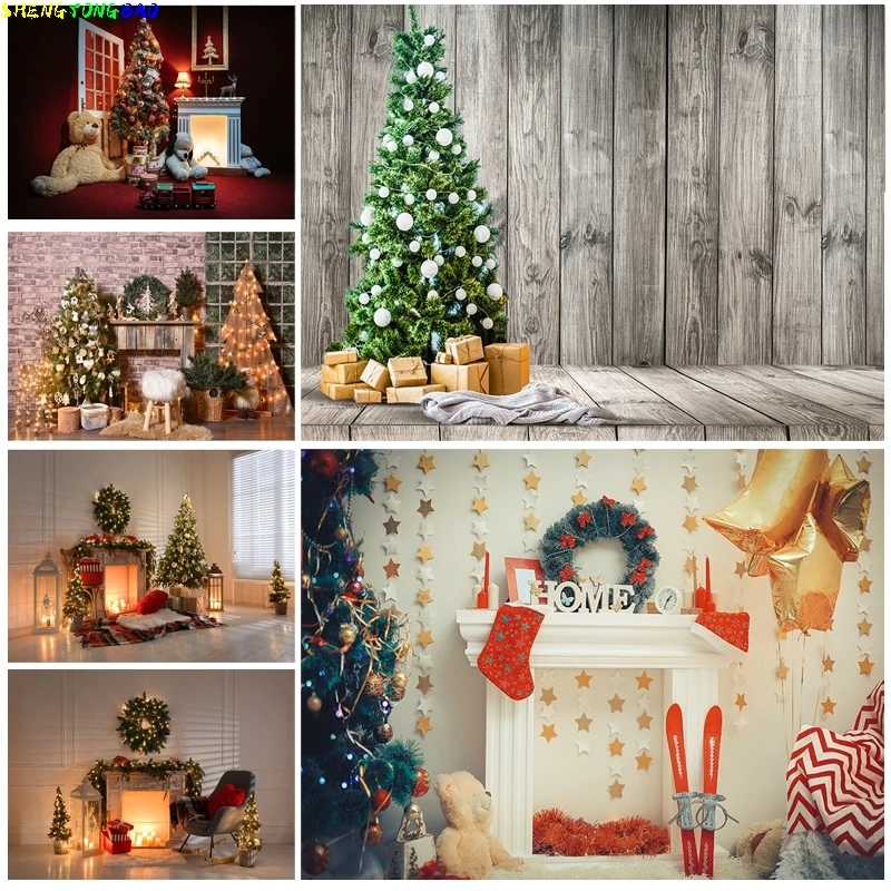 

Vinyl Custom Christmas Indoor Theme Photography Background Fireplace Children Backdrops For Photo Studio Props YXSD-08