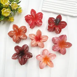 Hot Sale Hair Clip Red Flower Hairpin Handmade Girls Gradient Frangipani Ponytail Holder Barrette Simple Bride Tiaras Headdress