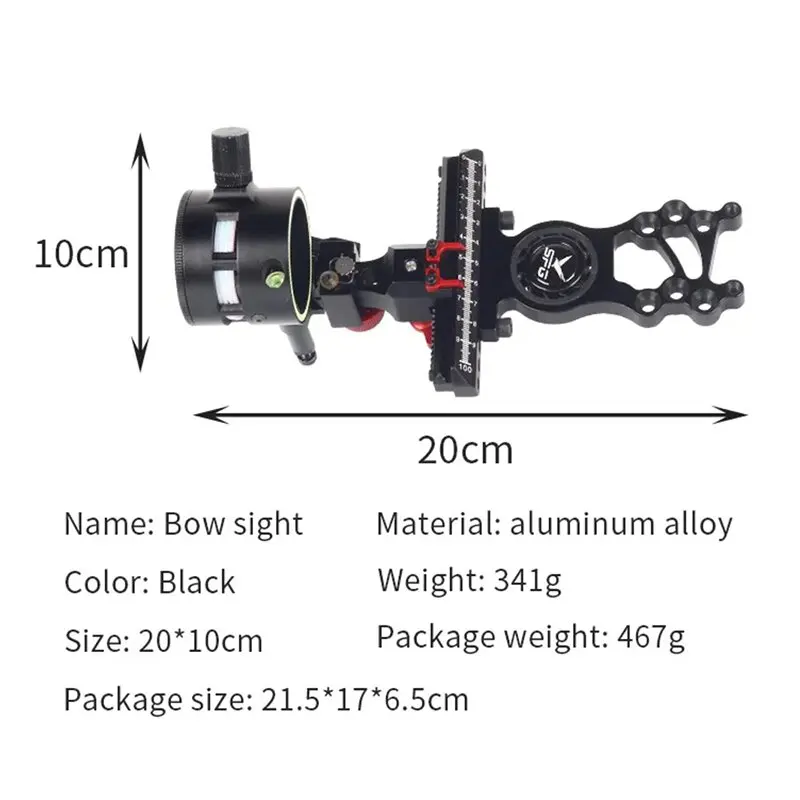 Archery Single Pin Sight 4-ways Adjustable Compound Bow Target Aiming Sight Aluminum Alloy Shooting Hunting Accessories
