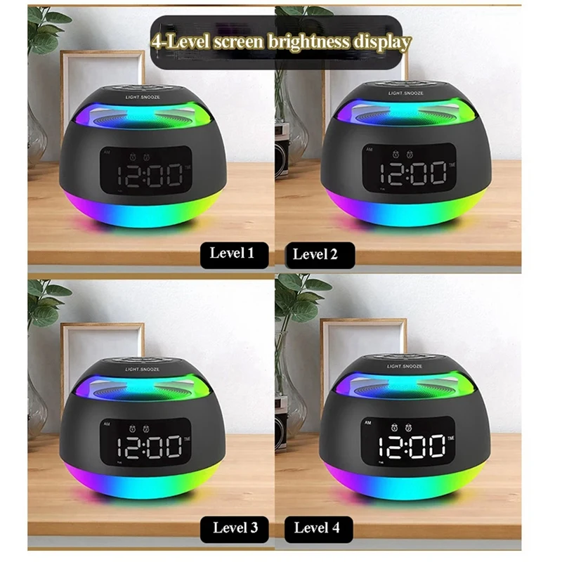 Portable LED Alarm Clock Radio RGB Colorful Light Radio Receiver Wireless Bluetooth Speaker With Dual Alarm Clock Snooze