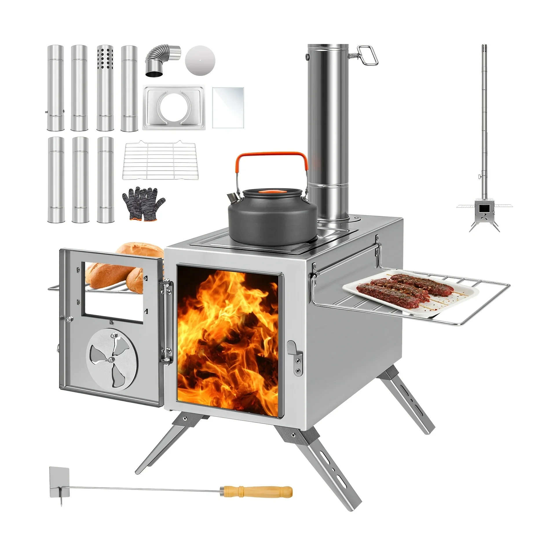 

KEEHOME MOPHOTO Portable Wood Stove For Camping, Small Tent Stove, Hot Tent Wood Stove With 7 Chimney Pipes For Outdoor, Camping, Boiling Water, Cooking, BBQ, Hiking, Fishing, Hunting