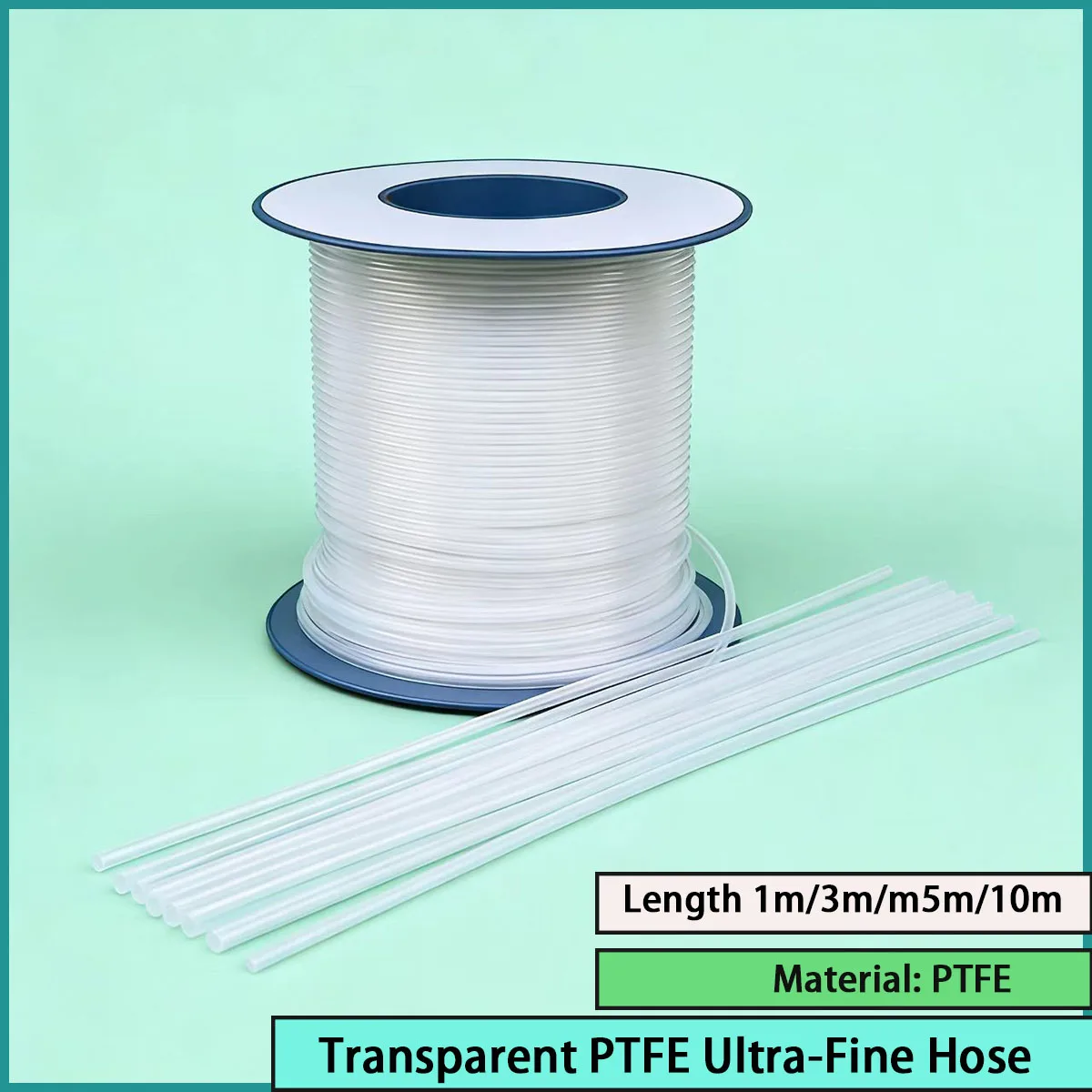 Transparent PTFE ultra-fine hose with a length of 1m/3m/m5m/10m is used in medical, laboratory, microelectronics,  etc