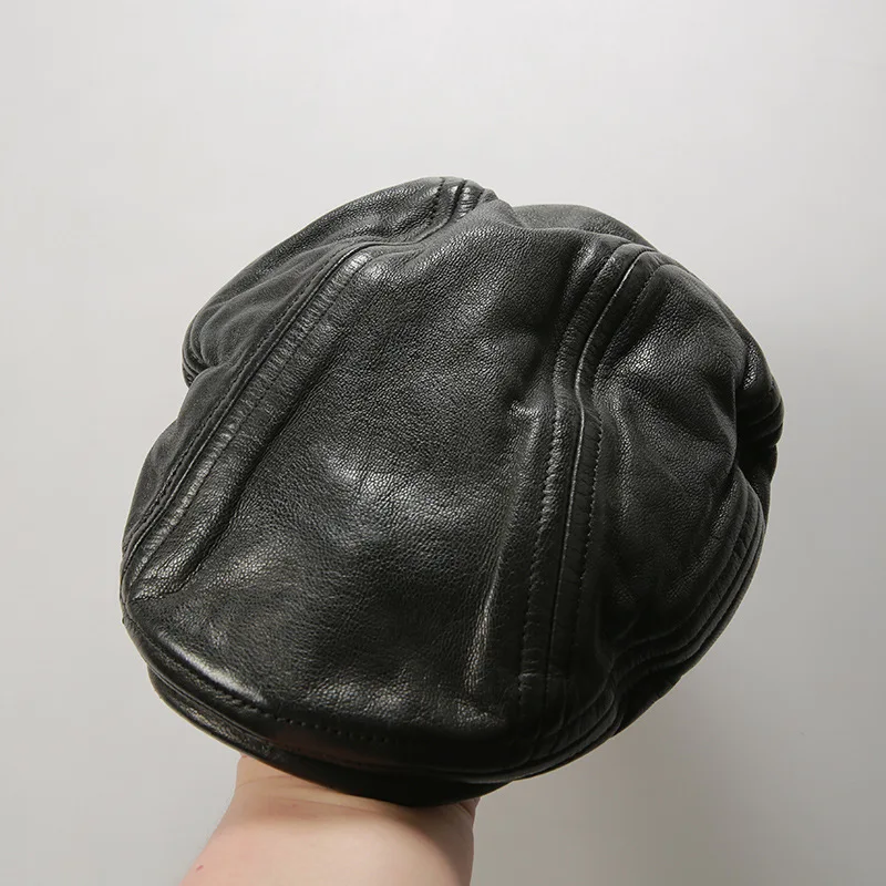 

High Quality Unisex English Style Retro Genuine Leather Sheepskin Cap Retro British Vegetable-tanned Beret