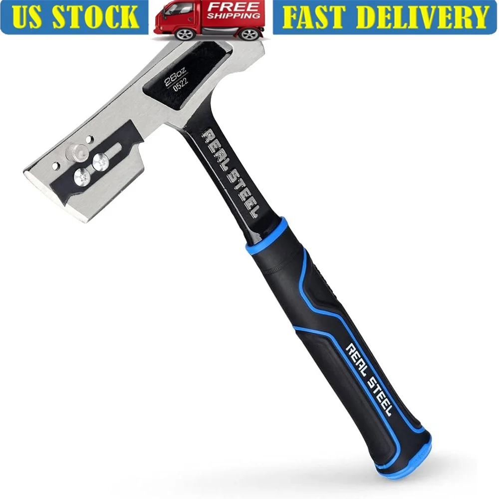 

28 Oz Steel Roofing Hammer Shingler’s Hatchet Hammer with Rubber Handle Measuring Gauge Retractable Blades Textured Grip Durable