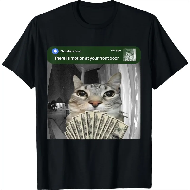 Noblewoman Cat Meme Money Print Black T-Shirt Funny Daily Women's Casual Short-Sleeved Versatile Basic Crew Neck Top for Party