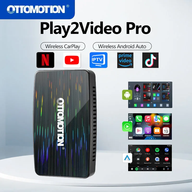 OTTOMOTION Android Ai Box Wireless CarPlay Adapter Android Auto Built in Youtube Netflix Tik Tok IPTV for Car with Wired Carplay 