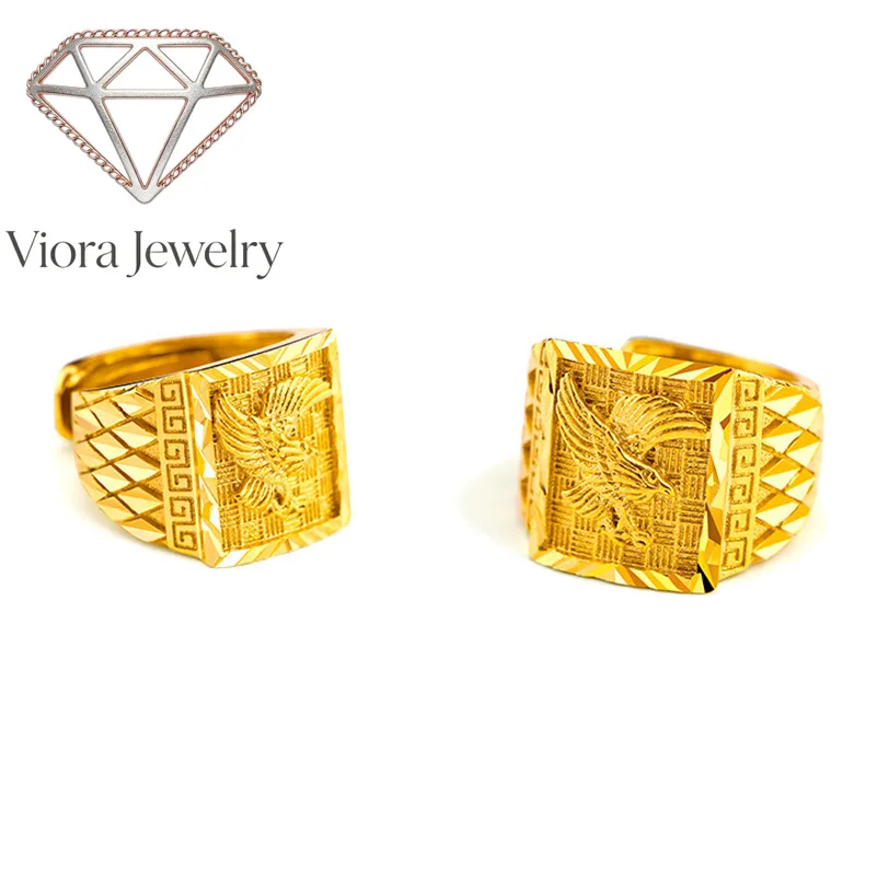 Viora Jewelry Pure Gold 9999 Attractive Men's Sand Finger Eagle 24K Real Gold Ring Opening Adjustment Ring for Big Pictures