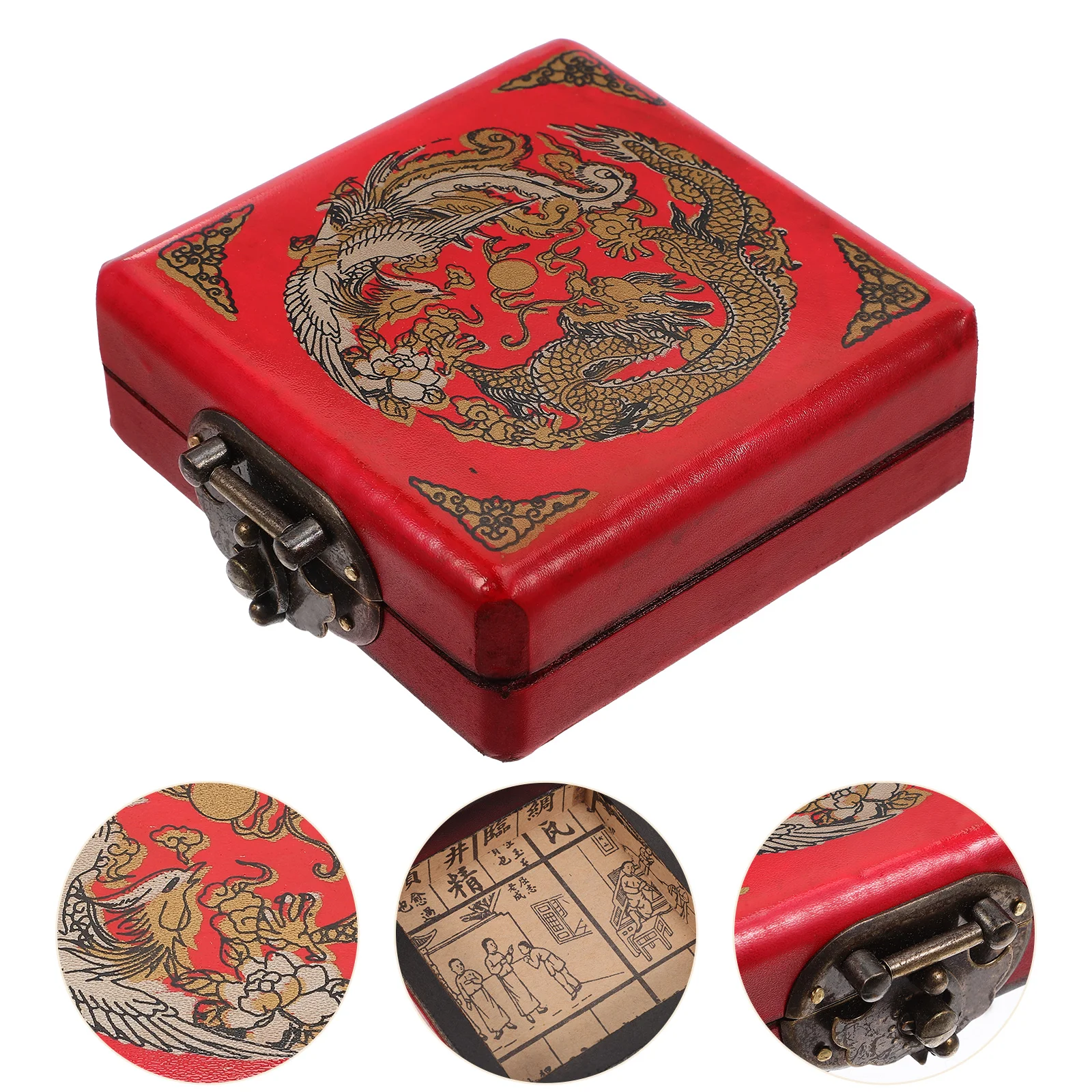 Trinket Boxes Jewelry Wood for Storage Display Compass Case Red Wooden Man