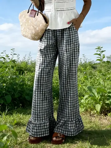 Ladies' Fashion Plaid Ruffled Pants