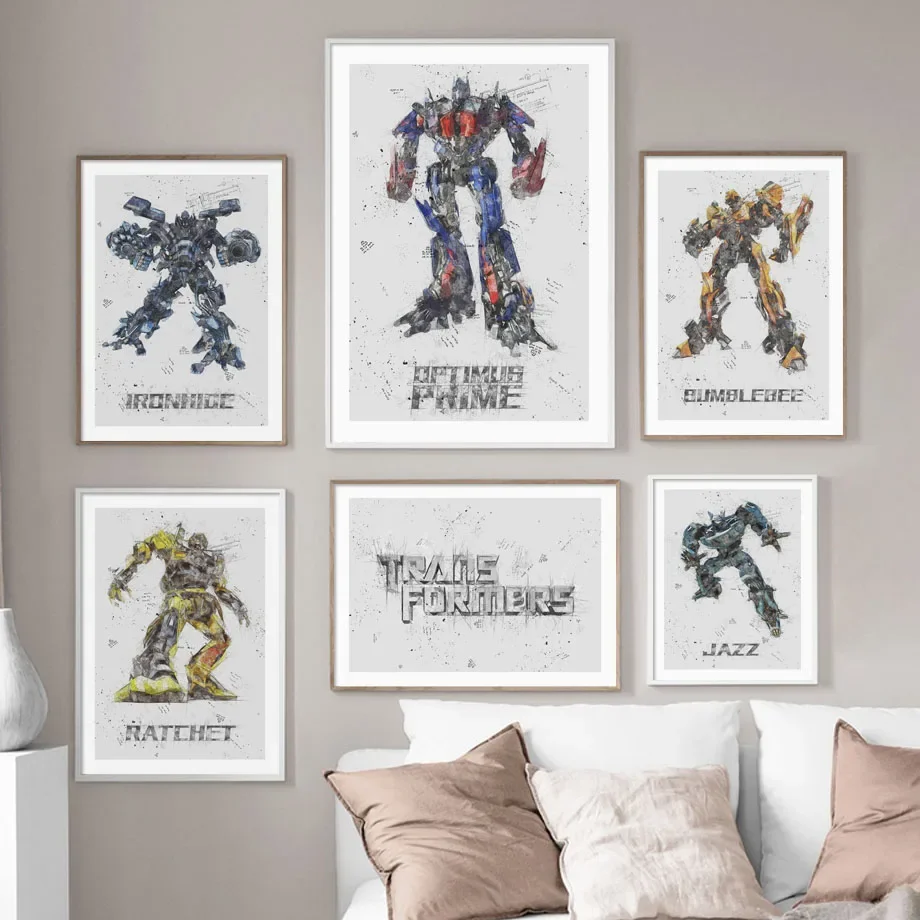 Transformers Optimus Prime Bumblebee Ironhide Autobots Canvas Wall Art Print, Nordic Style Poster for Kids Bedroom Decoration