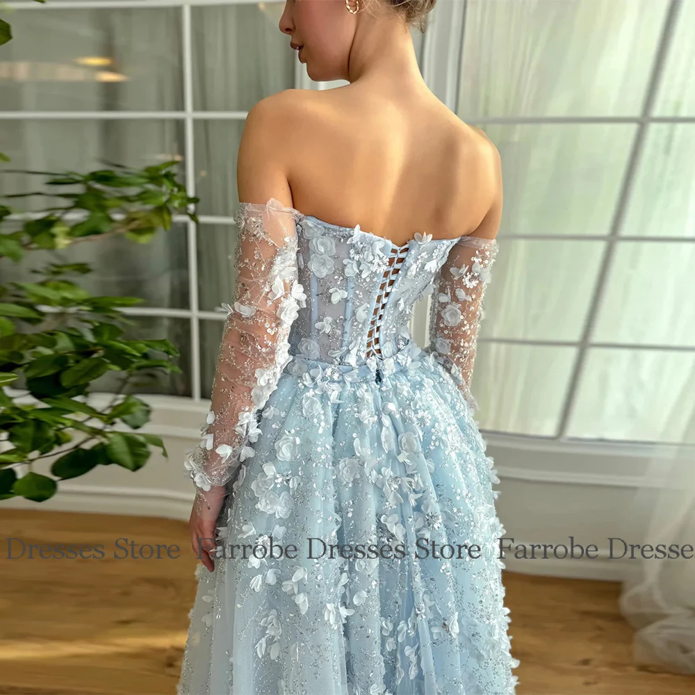 Exquisite Women\'s Evening Dresses 2025 A-line Organza Homecoming Dress Light Blue Off-the-shoulder Applique Party Gown Long
