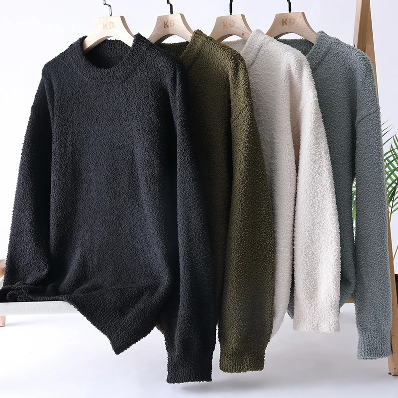 Single Road Mens Crewneck Sweater Oversized 2025 Winter Warm Solid Thermal Y2K Pullover Jumper Korean Fashion Sweaters for Men