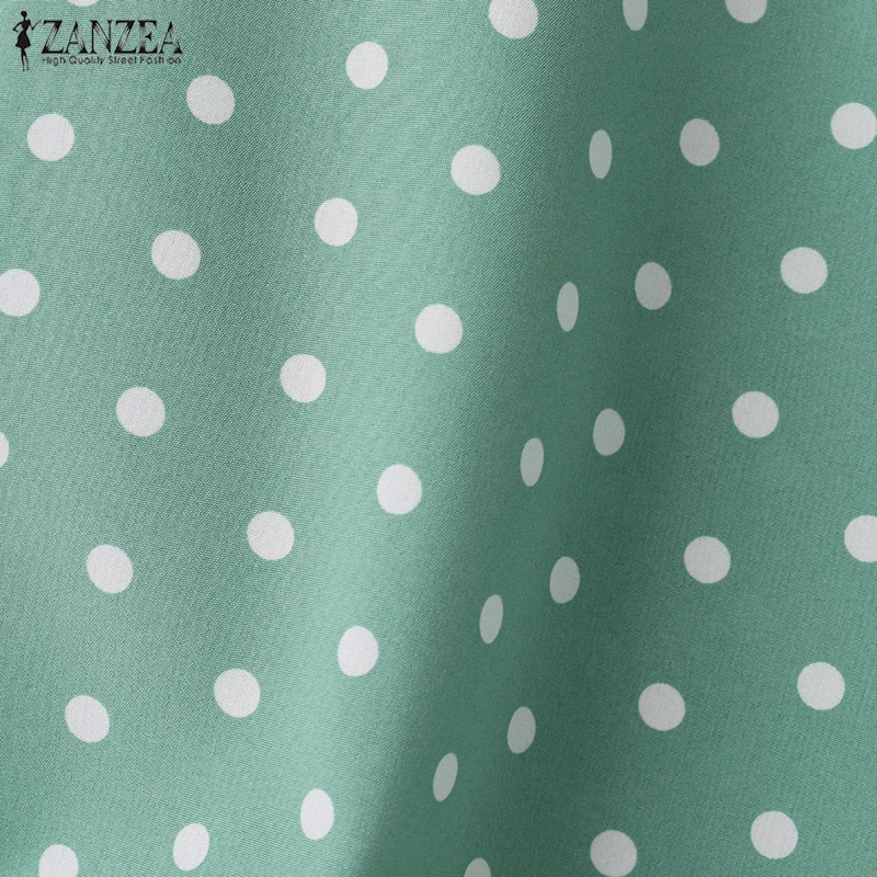 ZANZEA Damenmode Polka Dot Blusen O-Ausschnitt Gebundene Schlitzmanschetten Halbarm Elegante Tops Sommer Casual Alltagskleidung Blusas Mujer – Detail 16