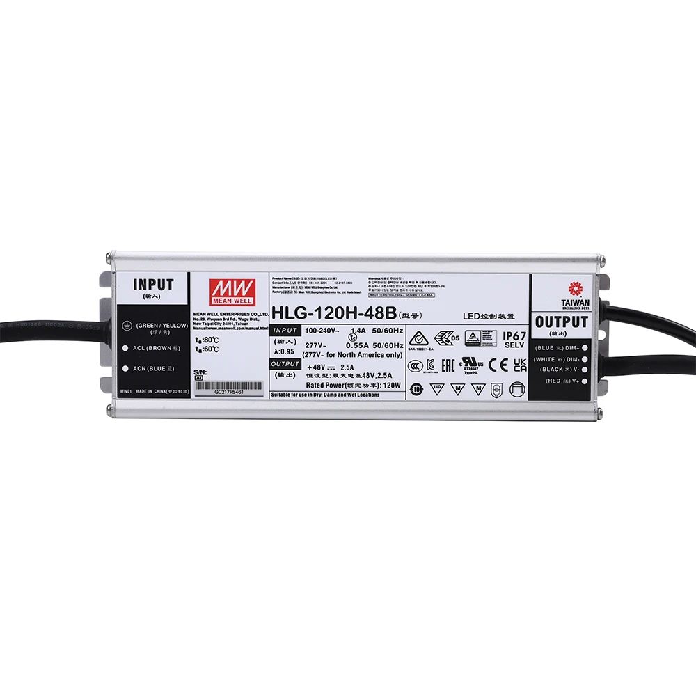 Meanwell 120W power supply dimmable led driver HLG-120H-48B 2500mA 24-48V for Samsung QB288 led lamp boards lm301b lm301h