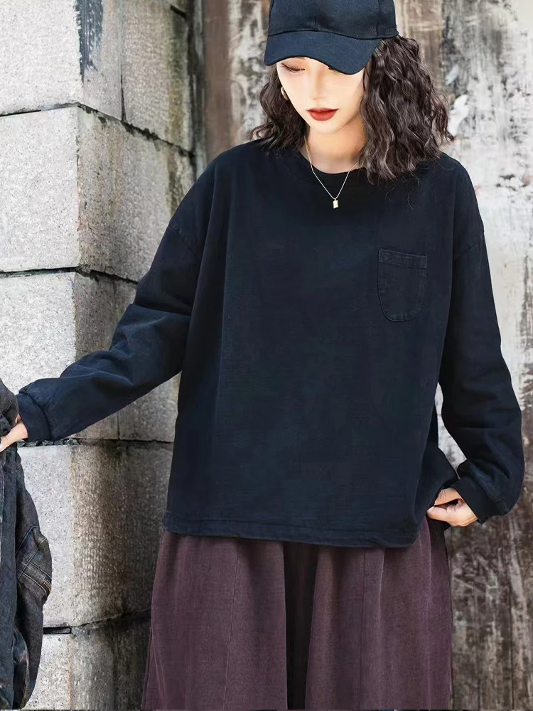 Amax luluE 2025 ربيع خمر تصميم موضة المرأة فضفاضة عادية س الرقبة تي شيرت السيدات الكلاسيكية Harajuku بلايز ملابس قطنية #6