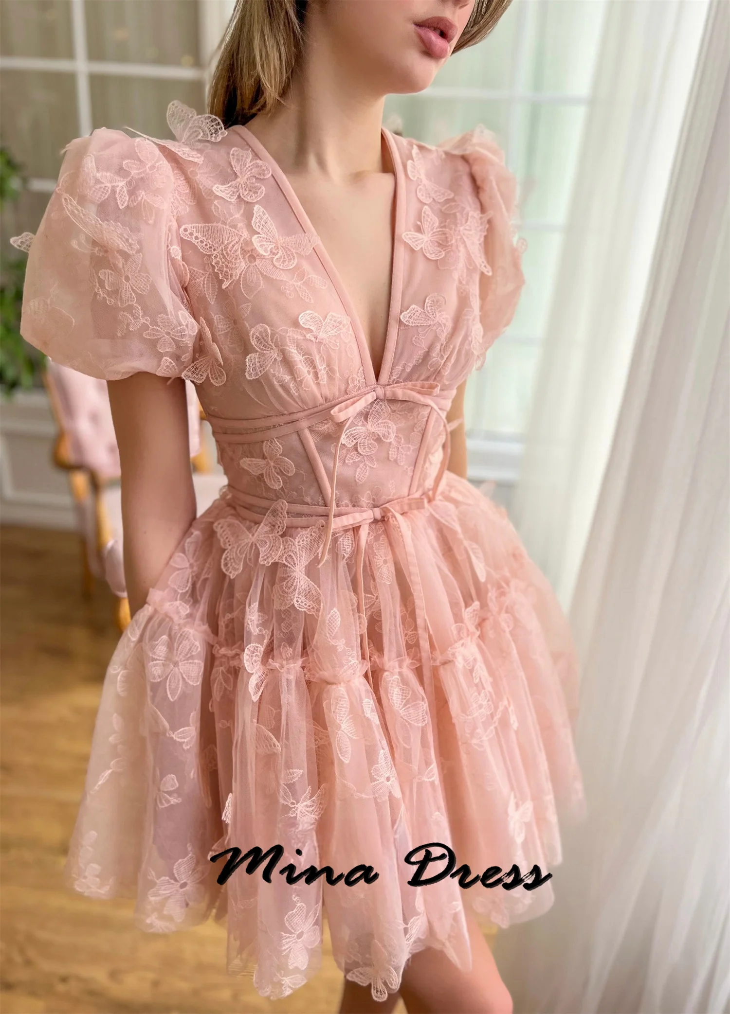 

Mina Customized Backless Elegant Evening Dress Woman Butterfly Elegant Party Dresses 2024 for Wedding Guest Dress Women V-neck