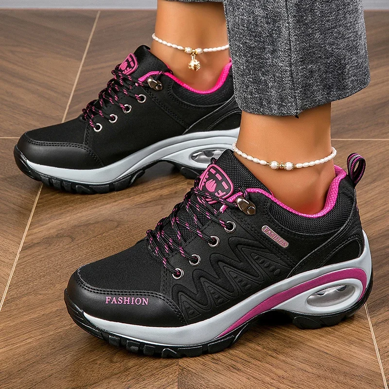 Women Sports Shoes Platform Leather Sneakers Waterproof Fashion Outdoor Hiking Non-Slip Casual Walking Shoes Women Footwear